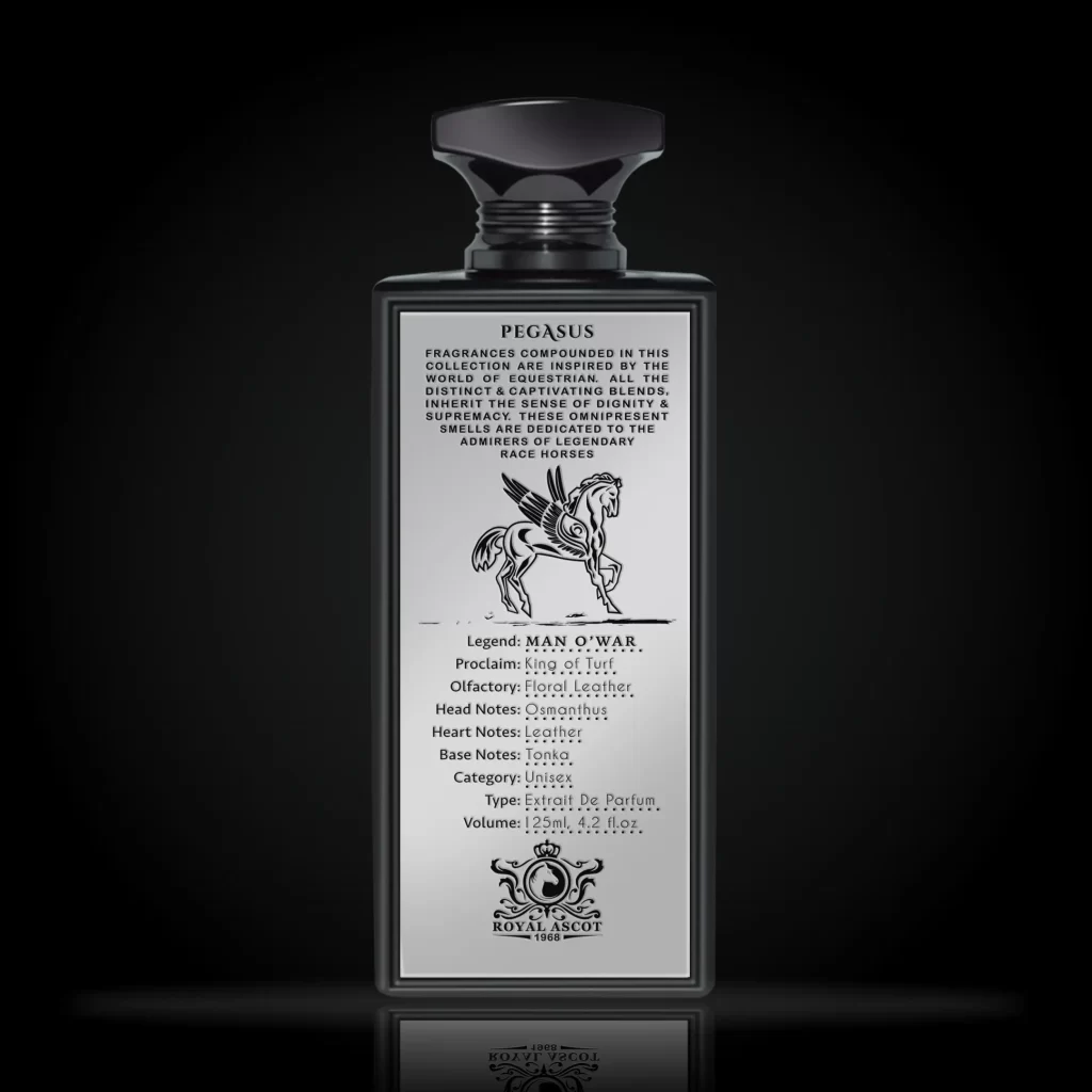 man o'war perfume bottle with nice black background
