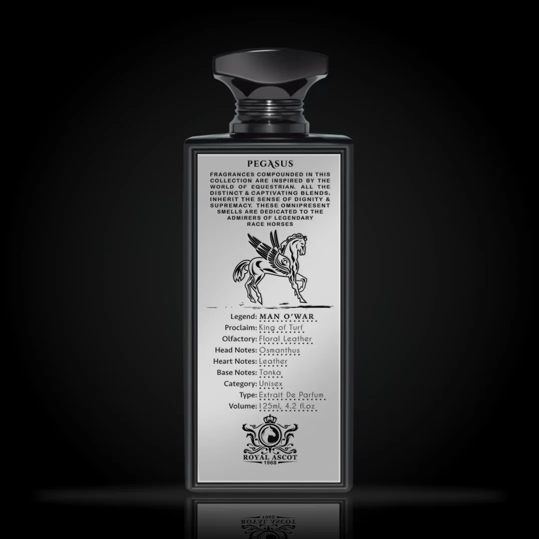 man o'war perfume bottle with nice black background